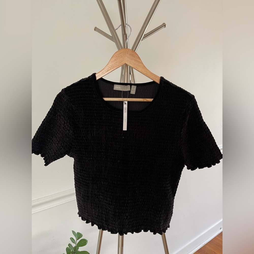 ASOS DESIGN shirred t-shirt in velvet short sleeve